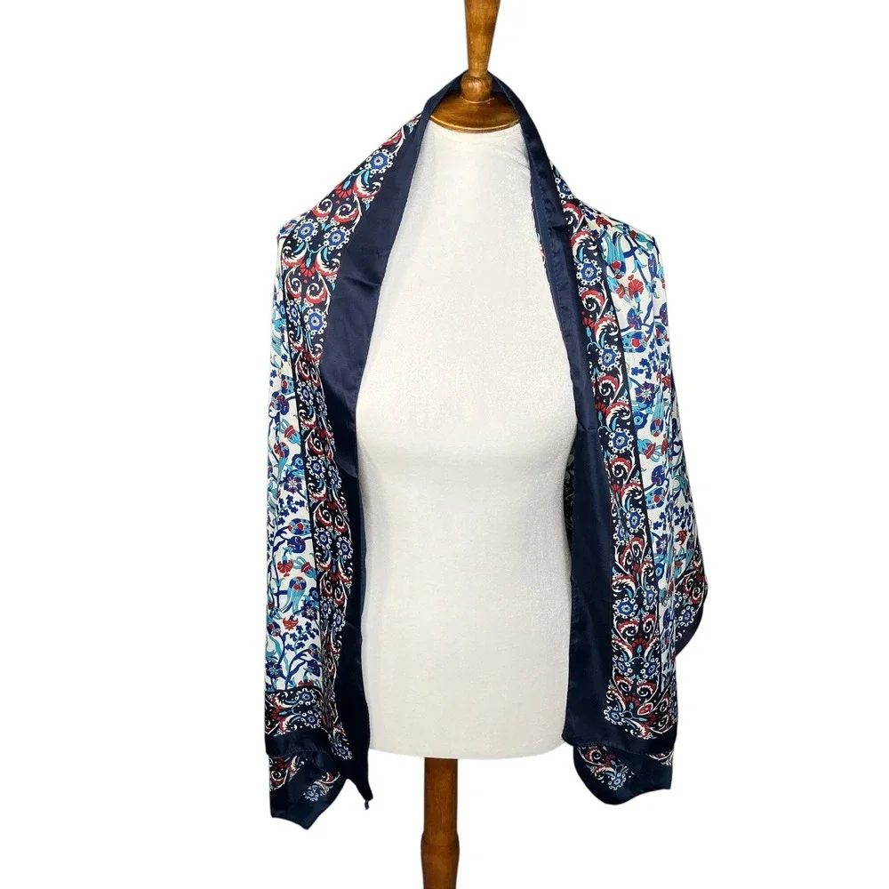 Ottoman Ipek Silk Scarf Wrap Floral Long Rectangle Old Money Luxury Preppy Chic